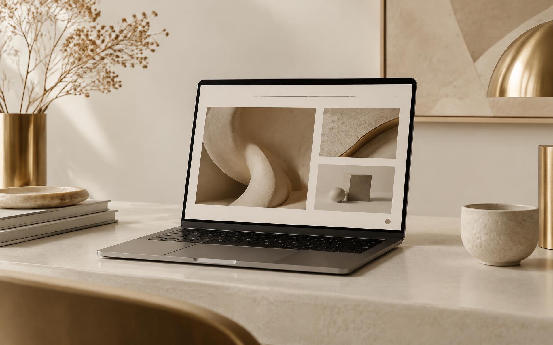 Website-Konzept auf einem Laptop im minimalistischen Studio